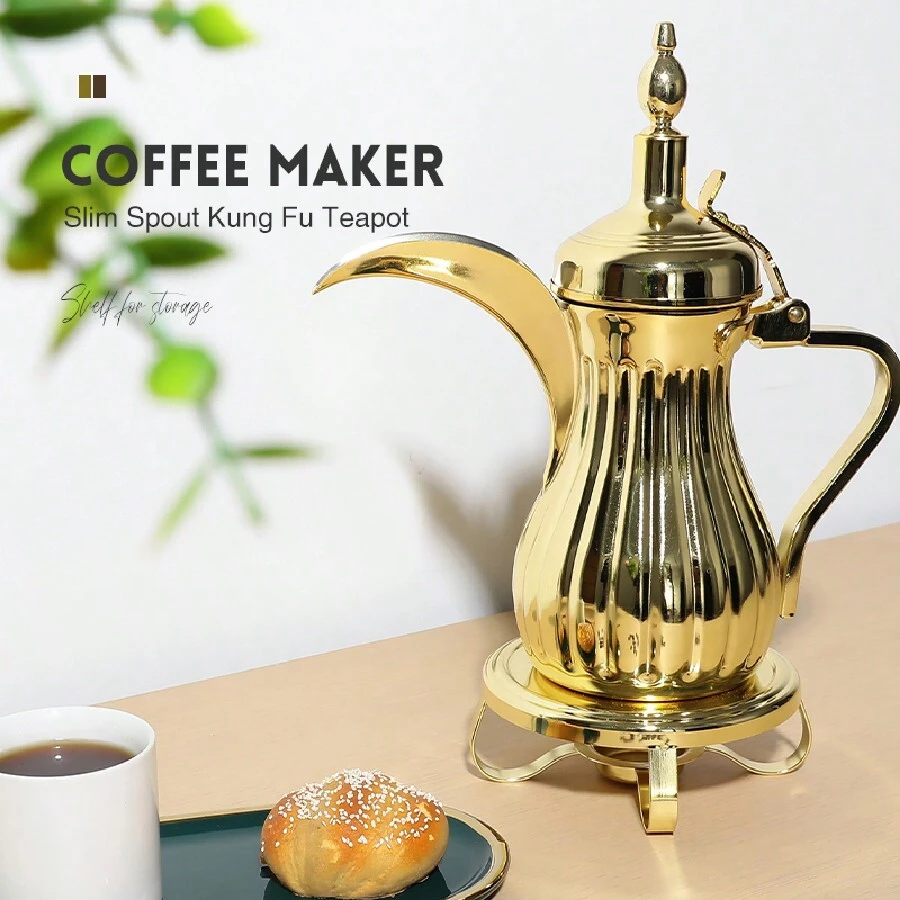 Stainless Steel 304 Style Golden Hammered Texture Coffee Pot, Tea Kettle, Water Pot, Decanter, Eagle-Beak Pot, Palace Pot, For Ramadan Use