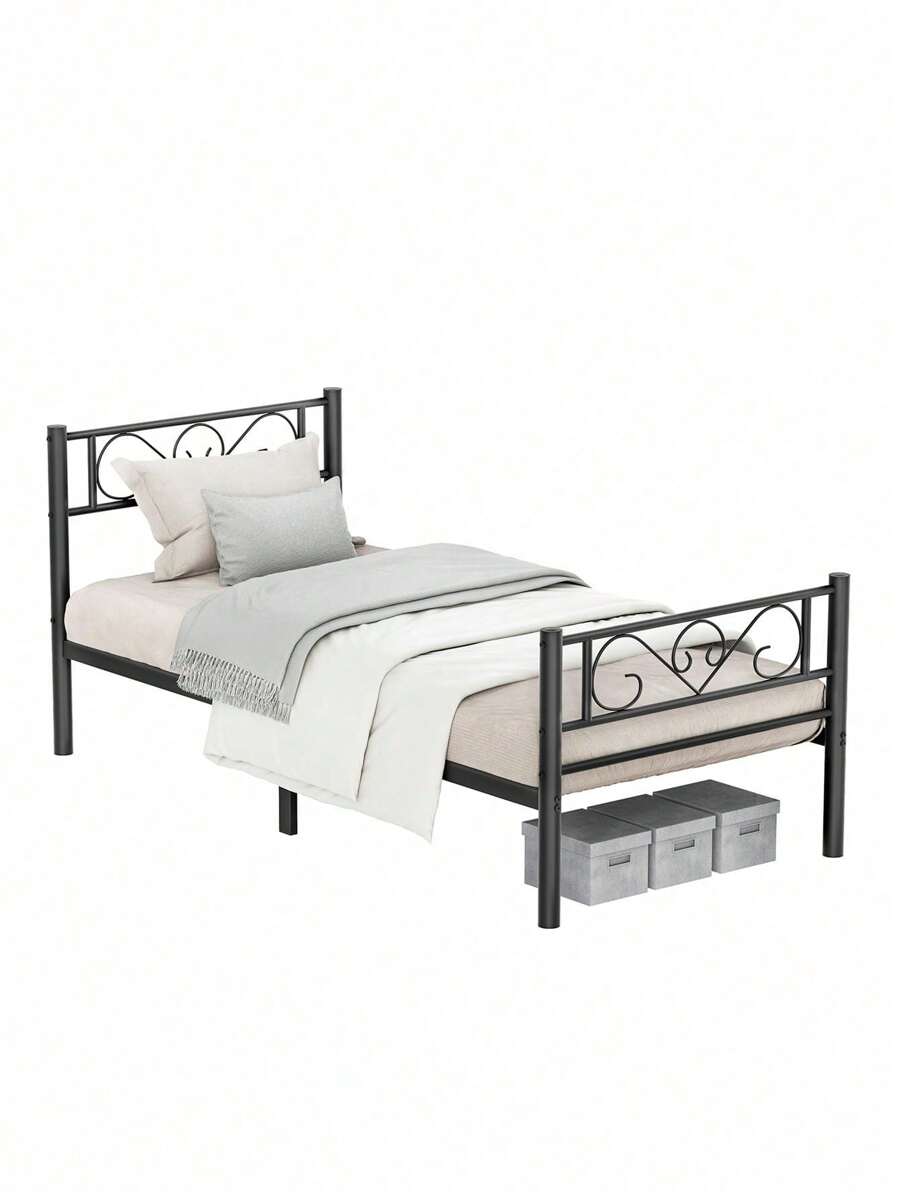 VASAGLE Marco de Cama, Estructura de Cama de Metal, para Colchón de 190 x 90 cm, Cama de Invitados, Montaje Sencillo, para Habitaciones Pequeñas, Negro Tinta