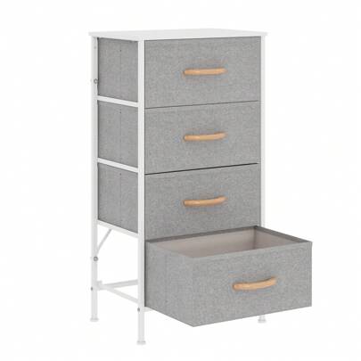 Chest Of Drawers Bedroom, Dresser With 4 Drawers - Modern Tall Tower Storage Organizer With Large Fabric Drawers, Wooden Top, Metal Frame, For Living Room, Bedroom, Or Home Office