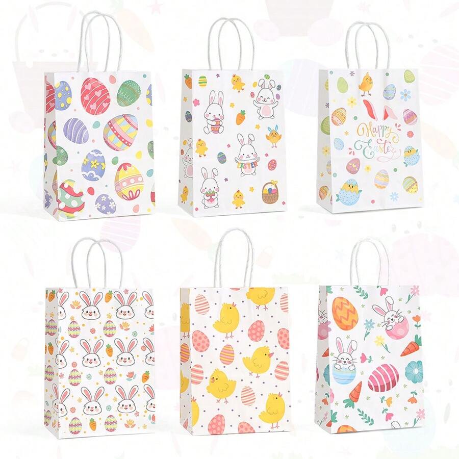 Happy Easter Paper Gift Bags Colorful Easter Egg Bunny Rabbit Chick Party Favor Bags With Handles Bags For Spring Birthday Supplies Easter Easter Decorations Easter Decor Easter Gifts Easter Bags