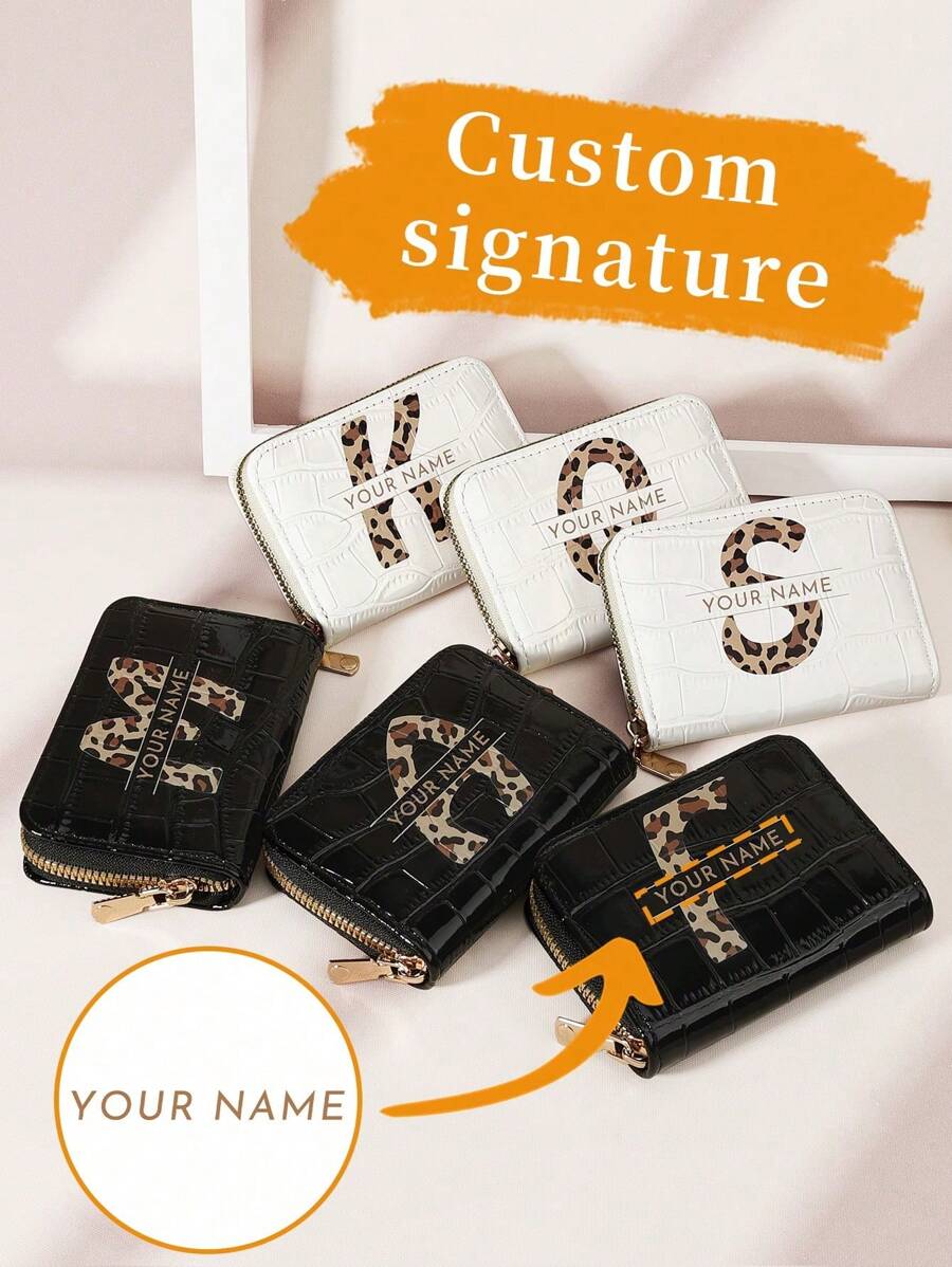 Gepersonaliseerde naam handtekening krokodillenprint brief bloem ontwerp mode meerdere kaartvakken kaarthouder portemonnee, verjaardagscadeau, Valentijnsdag/Moederdag cadeau, portemonnees en tassen dames, Tendencia Local