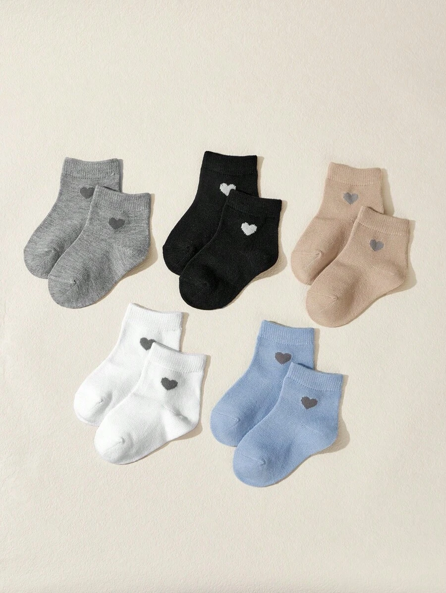 5 Pairs Candy Color Heart Print Baby Boy Ankle Socks