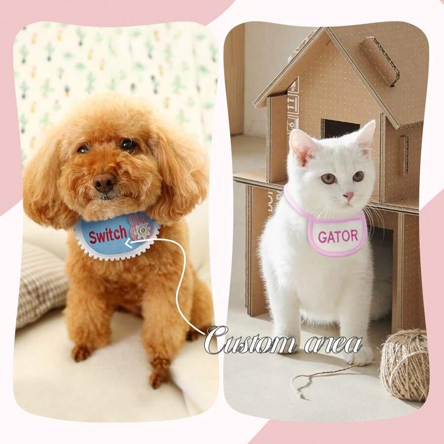 Rokhevn 1pc Personalized Cute Pet Bib/Scarf With Name, Suitable For Medium & Small Dogs And Cats, Birthday Gift