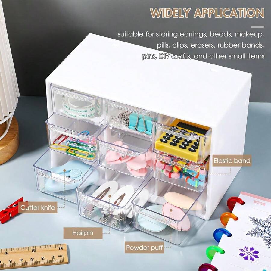 1 pièce Organisateur de bureau en plastique avec 9/6 mini tiroirs, boîte à outils pour enseignants, boîte de rangement pour fournitures de bureau, bac de finition pour petits articles et sundries, rangement pour épingles à cheveux/autocollants/accessoires faits main, boîtes de rangement et organisateurs