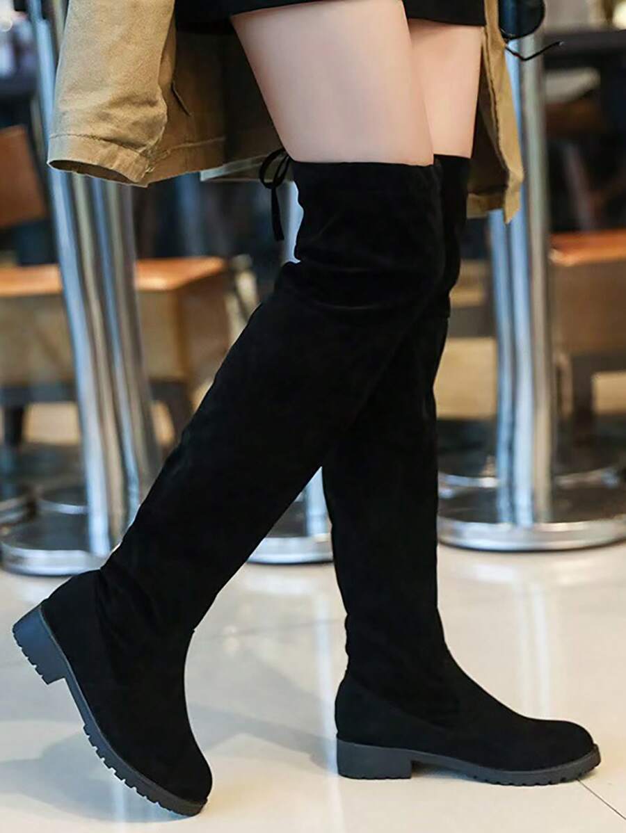Nuevas botas altas hasta la rodilla de piel sintética negras para mujer, estilo minimalista, tacón alto delgado, se combinan con ropa deportiva y jeans, de moda y aptas para fiestas, Otoño/Invierno 2024