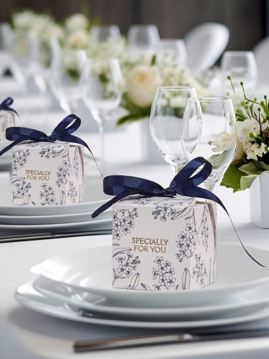 5/10pcs Floral Print Ribbon Gift Packaging Box, Creative Delicate "Specially For You" Wedding Favor Candy Bag Gift Box, Party Small Gift Birthday Valentine's Day Gift Box Valentine's Day