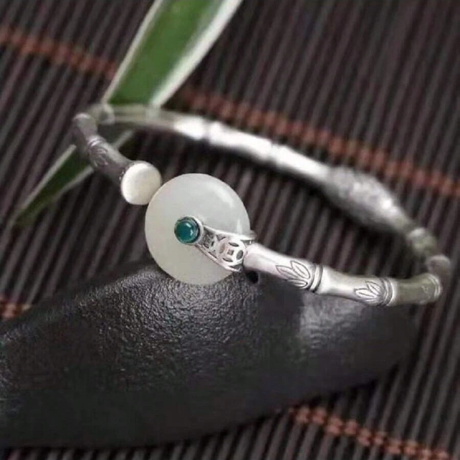 Bransoletka mankietowa Vintage Bamboo Knot Design dla kobiet, minimalistyczny otwarty kłódka bezpieczeństwa, styl chiński