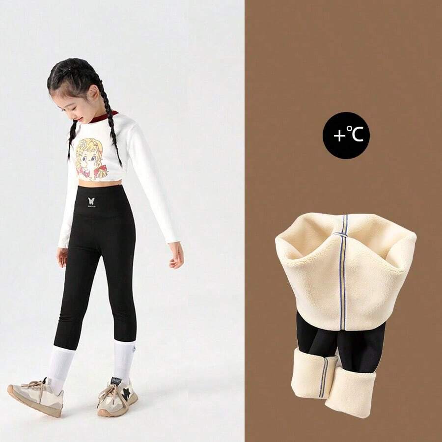 Leggings casual e spessi con stampa di squalo per ragazze pre-adolescenti