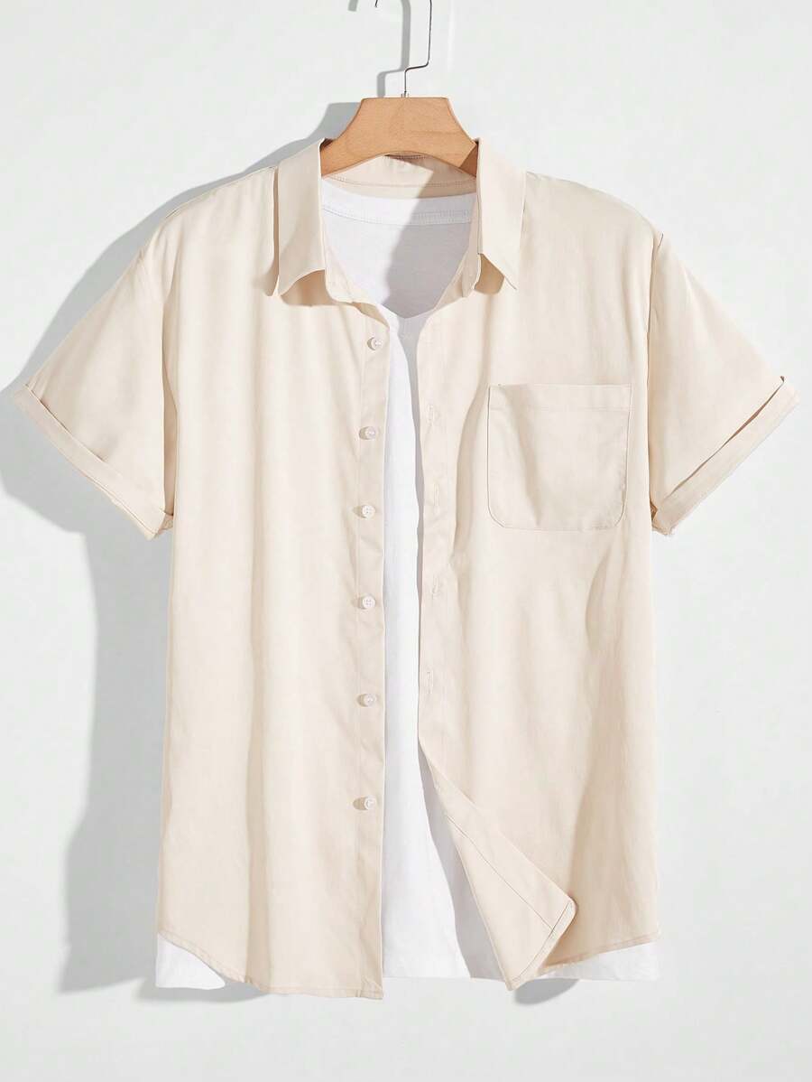 Apricot-farbiges lässiges Kurzarmhemd, minimalistisch & modisch für den täglichen Gebrauch, Frühling/Sommer