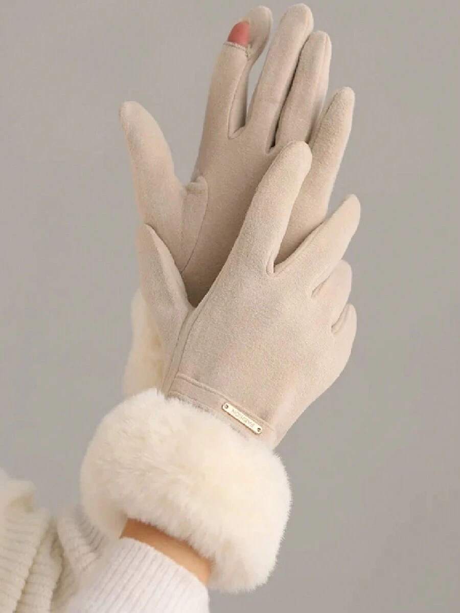 1 par de guantes de dedo completo de poliéster de unicolor, elegante y casual, adecuados para salidas, festivales y fiestas en otoño e invierno