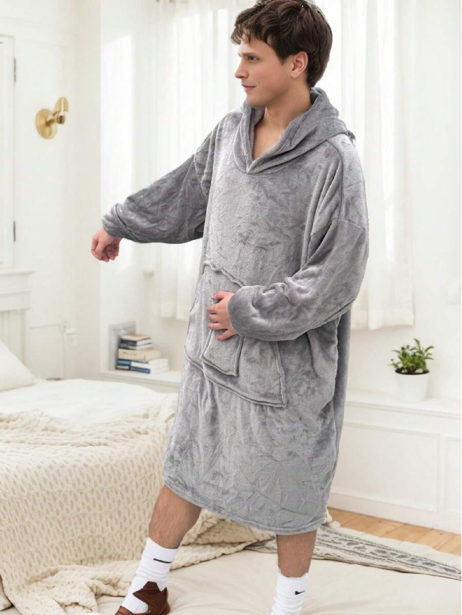1st Flanel Extra Grote Draagbare Deken Sweatshirt, Dikke Warme Fleece Sherpa Met Capuchon, Zakken En Mouwen, Cadeau Voor Volwassenen
