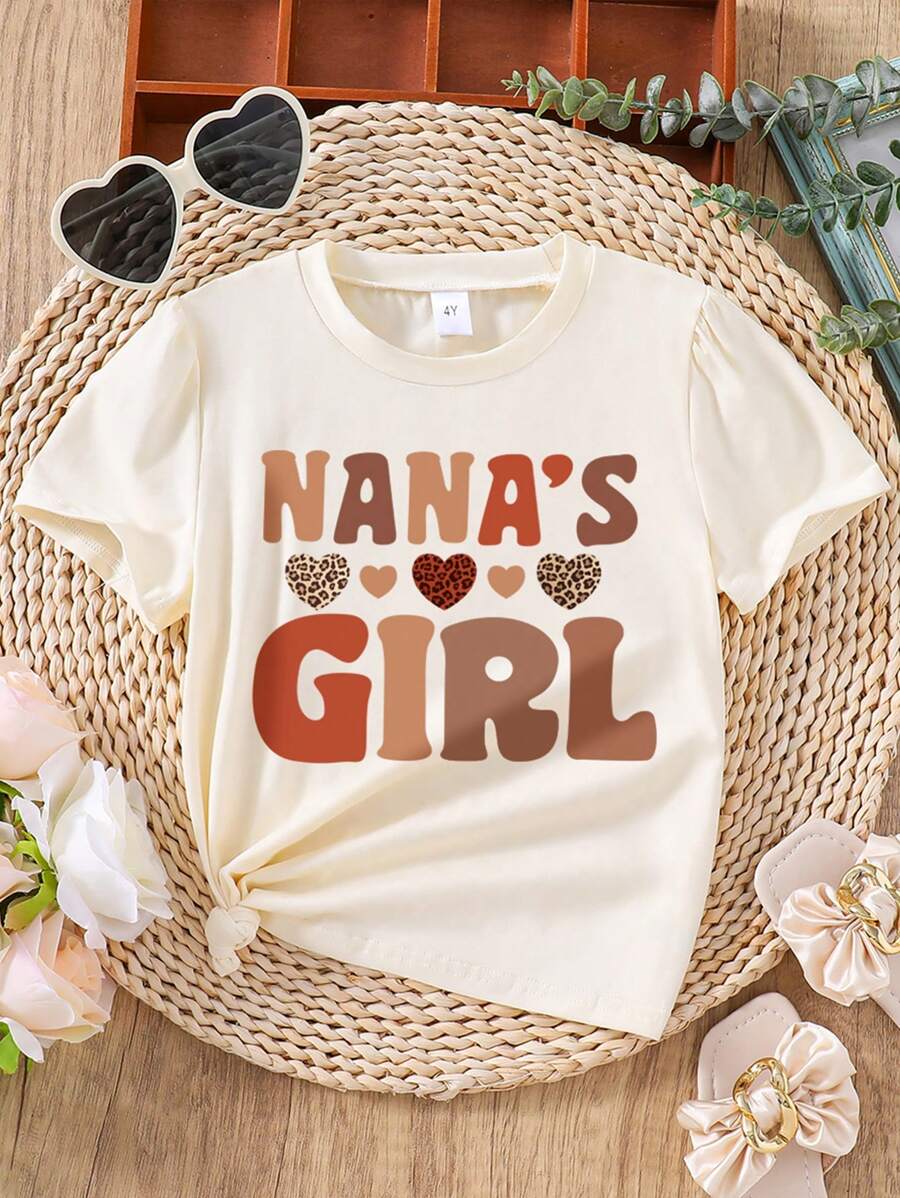 Young Girl Letter Print Short Sleeve T-Shirt