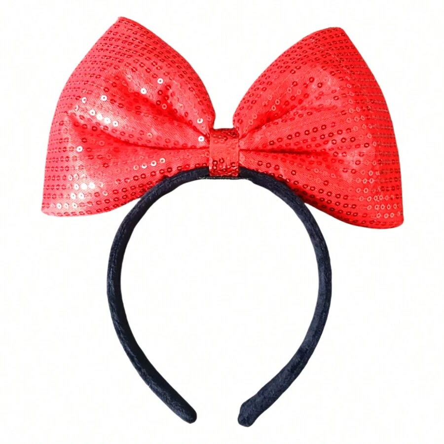 Wu Pistilure 1pc Princess Headband Red Sequin Big Bow Amusement Park Photo Haircard Popular Hair Accessories Face Female Headband