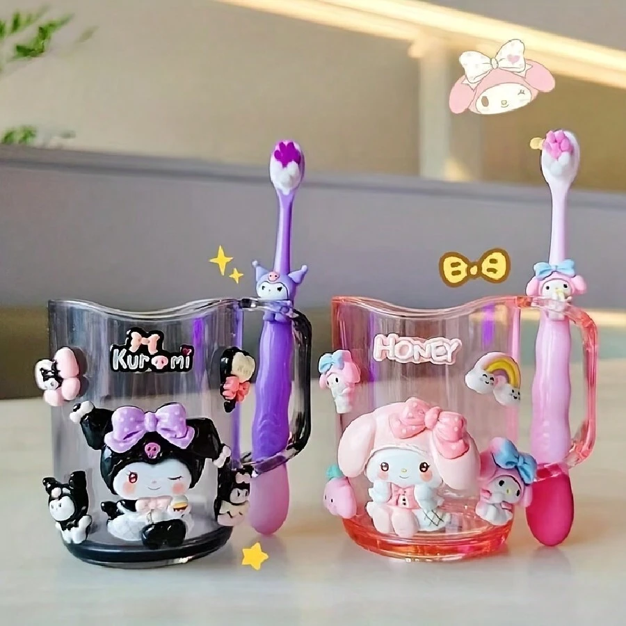 ( Sanrio) 2pcs Cute Cartoon KT Cat And Pudding Dog Toothbrush Holder Combination Set - PP Material, Suitable For Men And Women, Toothbrush Holder And Mouthwash Cup, Comes With Toothbrush And DIY Stickers Home Bathroom Decor Fall Decor Back To School
