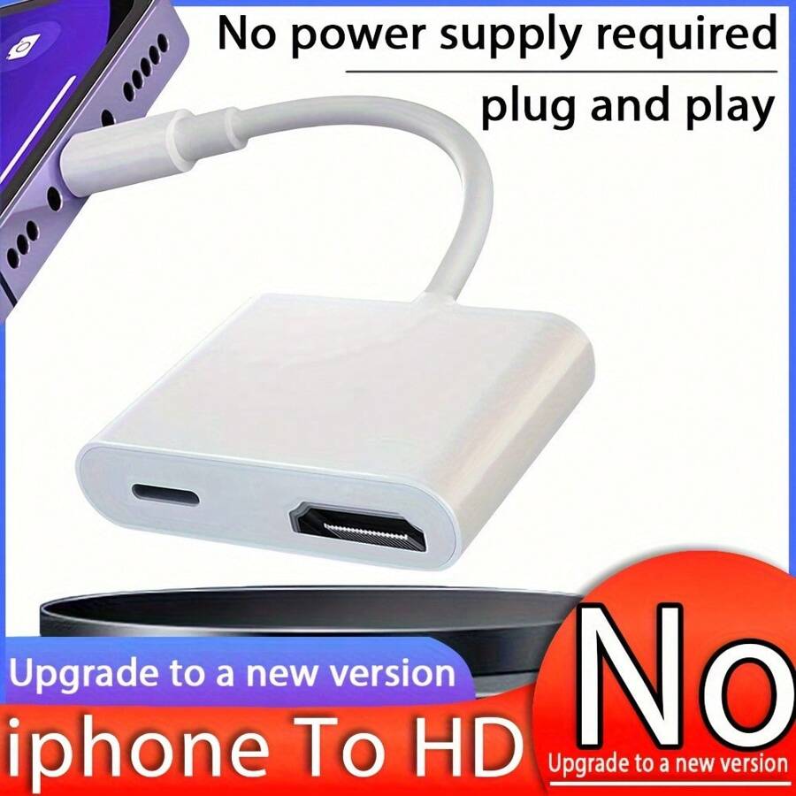 1080P HDMI Adapter Converter, Plug & Play HD TV Display Connector Compatible With IPhone/IPad, Sync Screen Mirroring For HDTV/Projector/Monitor (No Power Supply Needed)