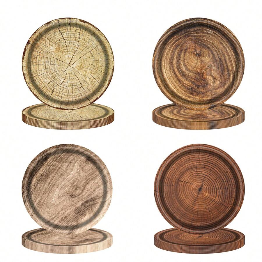 10pcs-Suitable For 10 Guests Vintage Woodgrain Party Disposable Paper Plates Vintage Woodgrain Party Tableware Disposable Round Dinner Plates Tableware Holiday Celebration Birthday Party Banquet Tea Party Wedding Exquisite Craftsmanship Fashionable Collocation