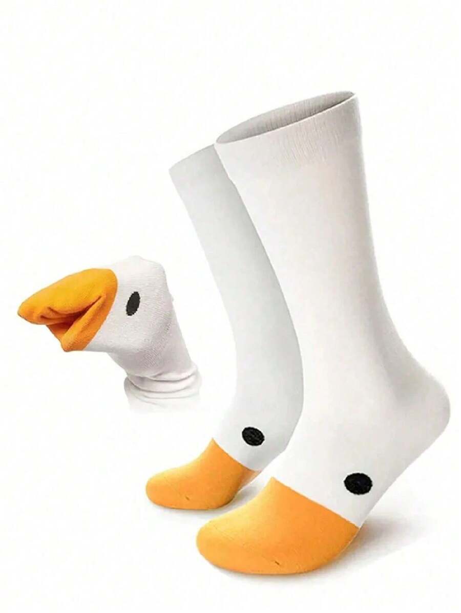 1 par de calcetines divertidos y originales con forma de pato en color amarillo y blanco, calcetines de media caña lindos y unisex como regalo