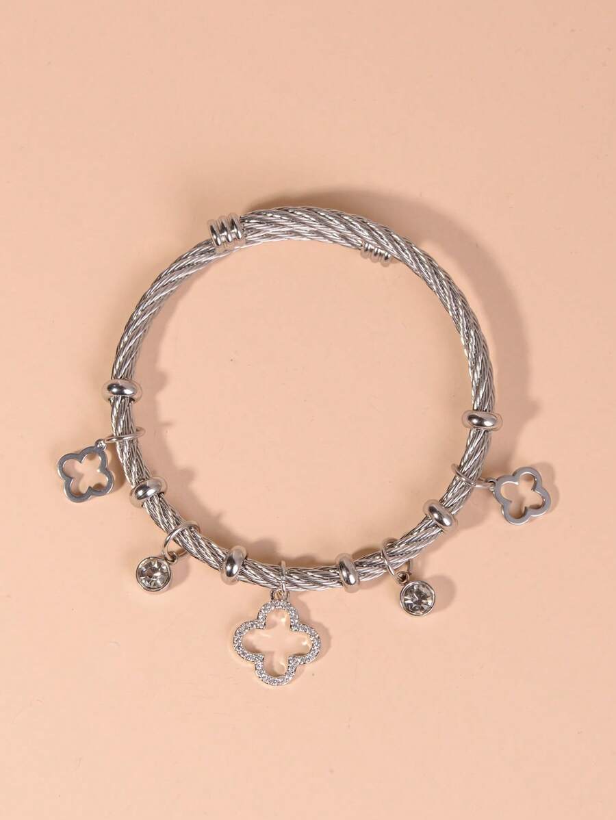 1 peça de aço titânio 18K ouro oco flor da sorte charme pulseira punho, adequado para uso diário feminino namorados, mãe, mãe, dia das mães, presente