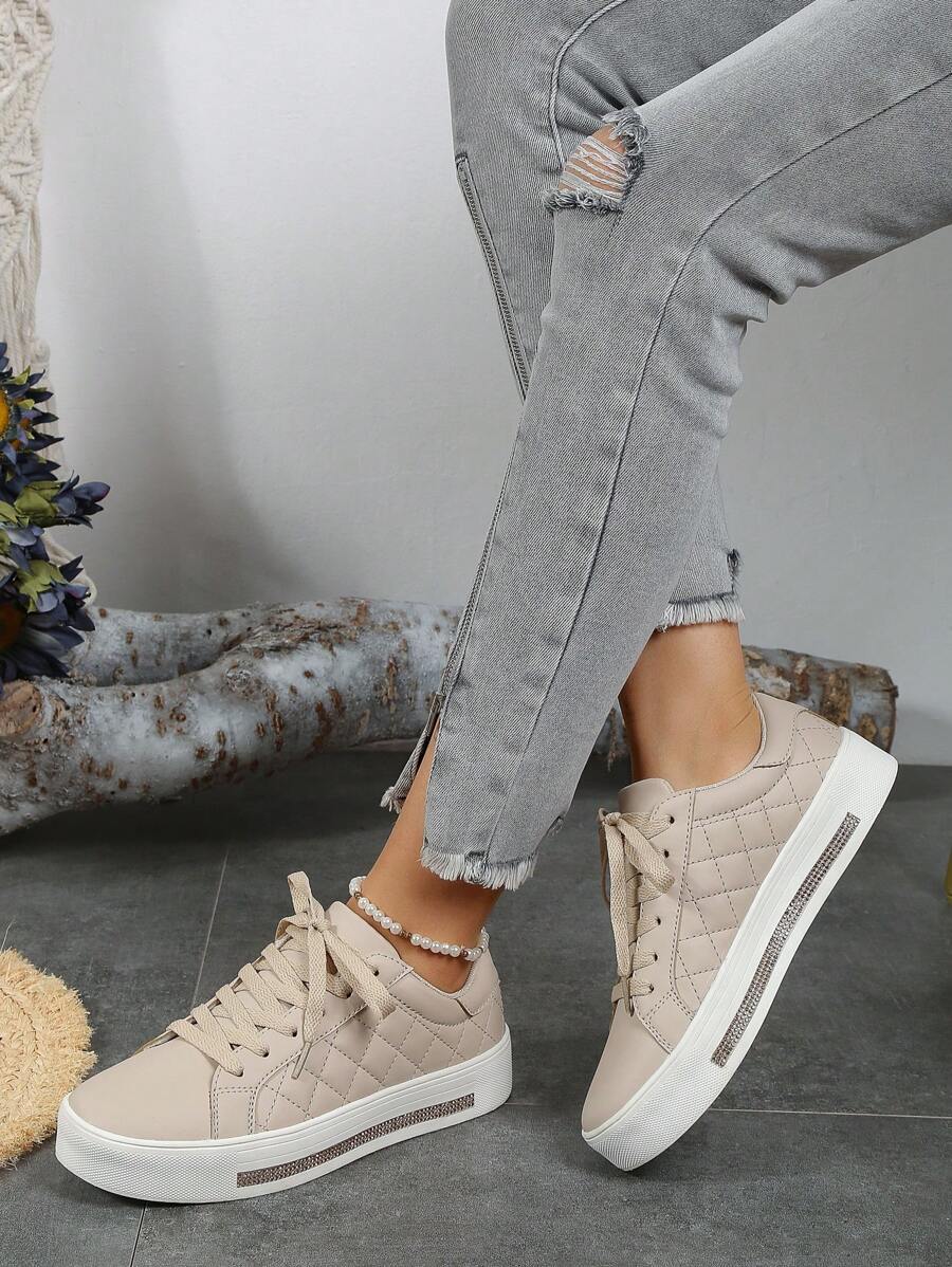 2024 New Anti-Slip, Shock-Absorbing And Comfortable Cushioned Apricot Color Fashion Ladies Skate Sneakers - Apricot - View 1