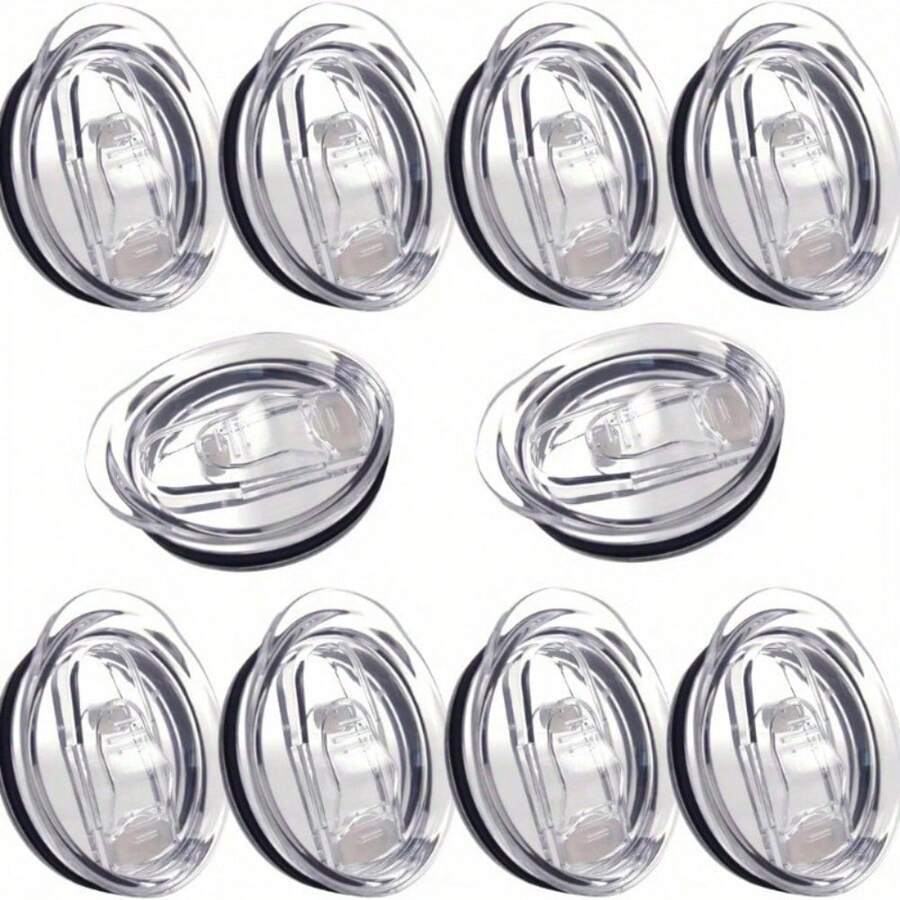 10pcs/Set Anti Overflow Ultra-Thin Tumbler Replacement Cup Lid Plastic Splash Proof Cup Lid, Ideal For Office, Reading, And Camping