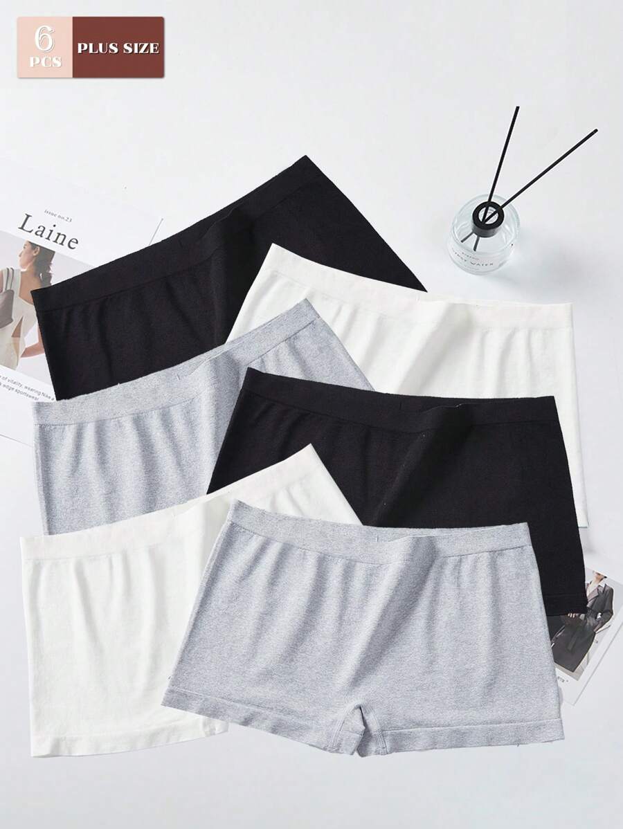 6 pares de pantis tipo boyshort para mujer de talla grande, unicolor, sin costuras, de alta elasticidad, cómodos, transpirables y suaves, que no se notan
