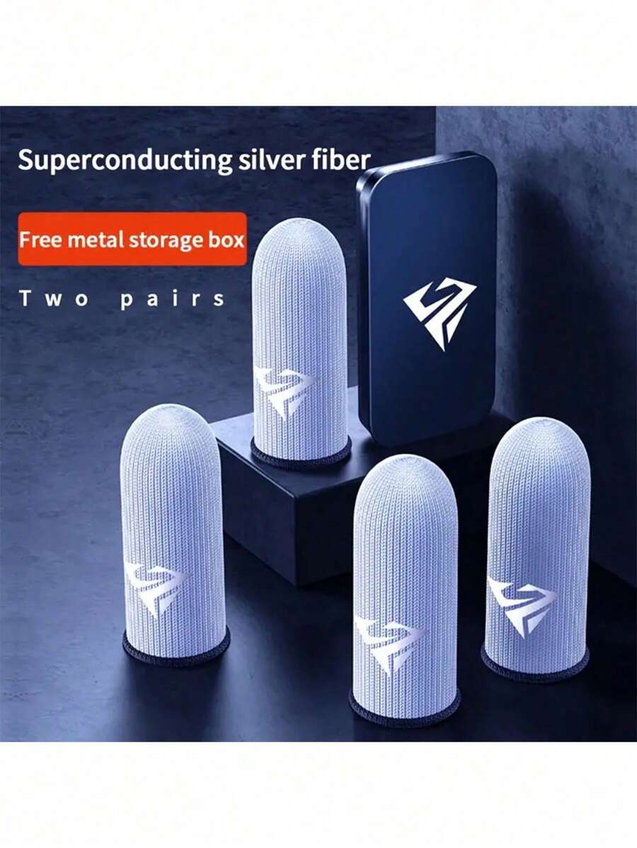 4pcs(2 Pairs) Gaming Finger Sleeves With Metal Case, Breathable Finger Caps For Phone Game Touch Screen Controls
