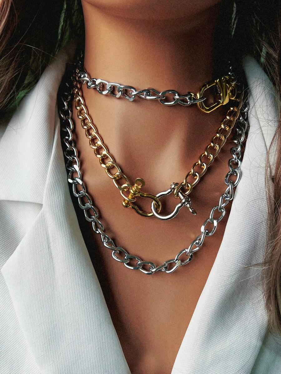 1 pieza Collar de cadena de mujer con hebilla en forma de herradura, sencillo pero elegante, adecuado para usar a diario cuando sales