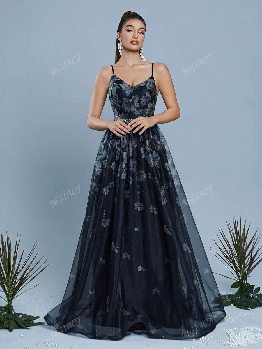 Mgiacy,New Arrival,Women's,High-End,Shining,Printed,Patchwork,Sequin,Ribbon,Sheer,Ruffle,Hem,Dress Formal Evening,Gown Black,Elegant,Prom Wedding,Guest Dress, For Graduation, Dinner, Bridesmaid Dress