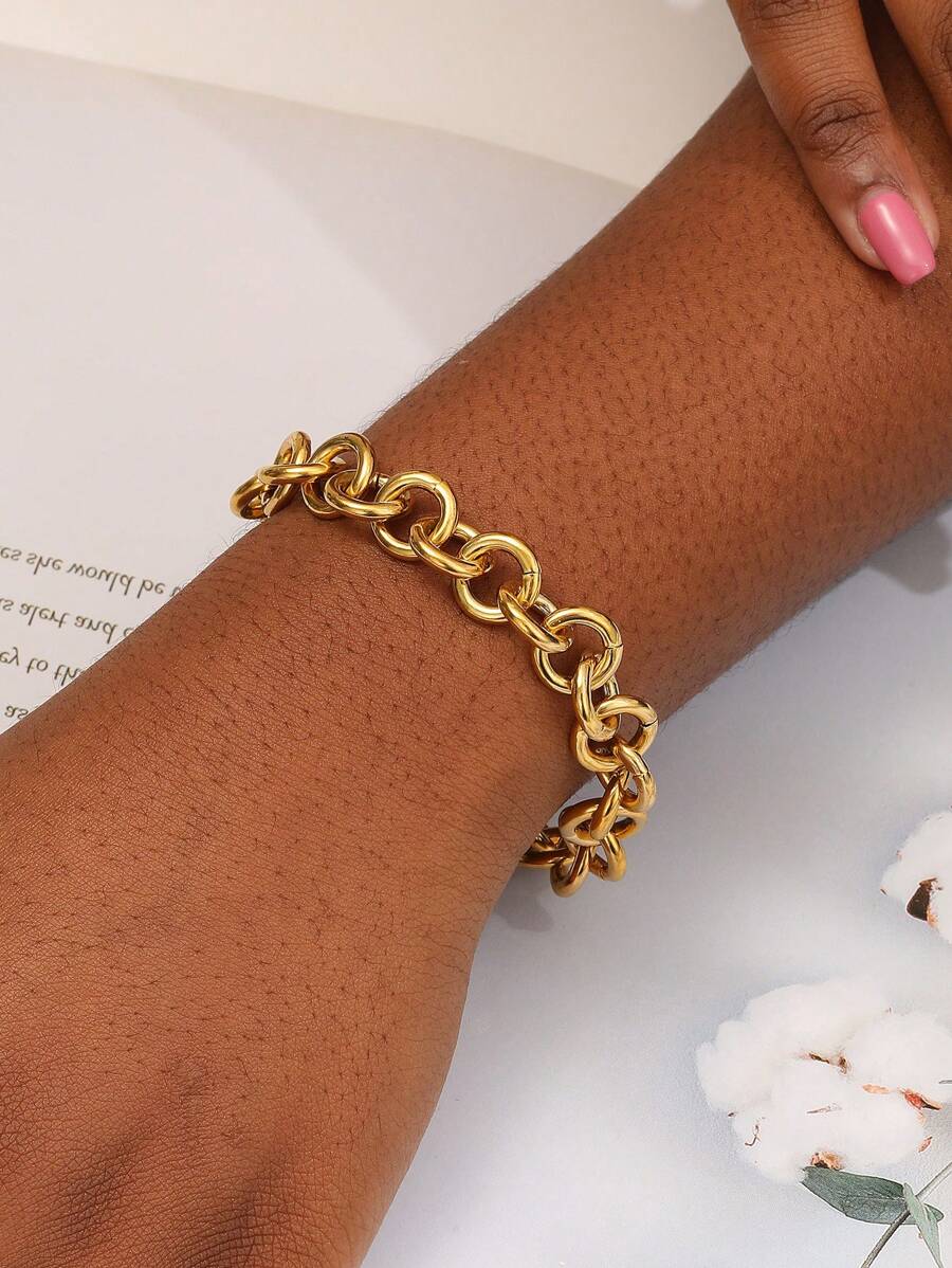 18 Karat vergoldetes 1 Stück modisches, vielseitiges, minimalistisches, luxuriöses, vintage Panzerketten Armband für Frauen
