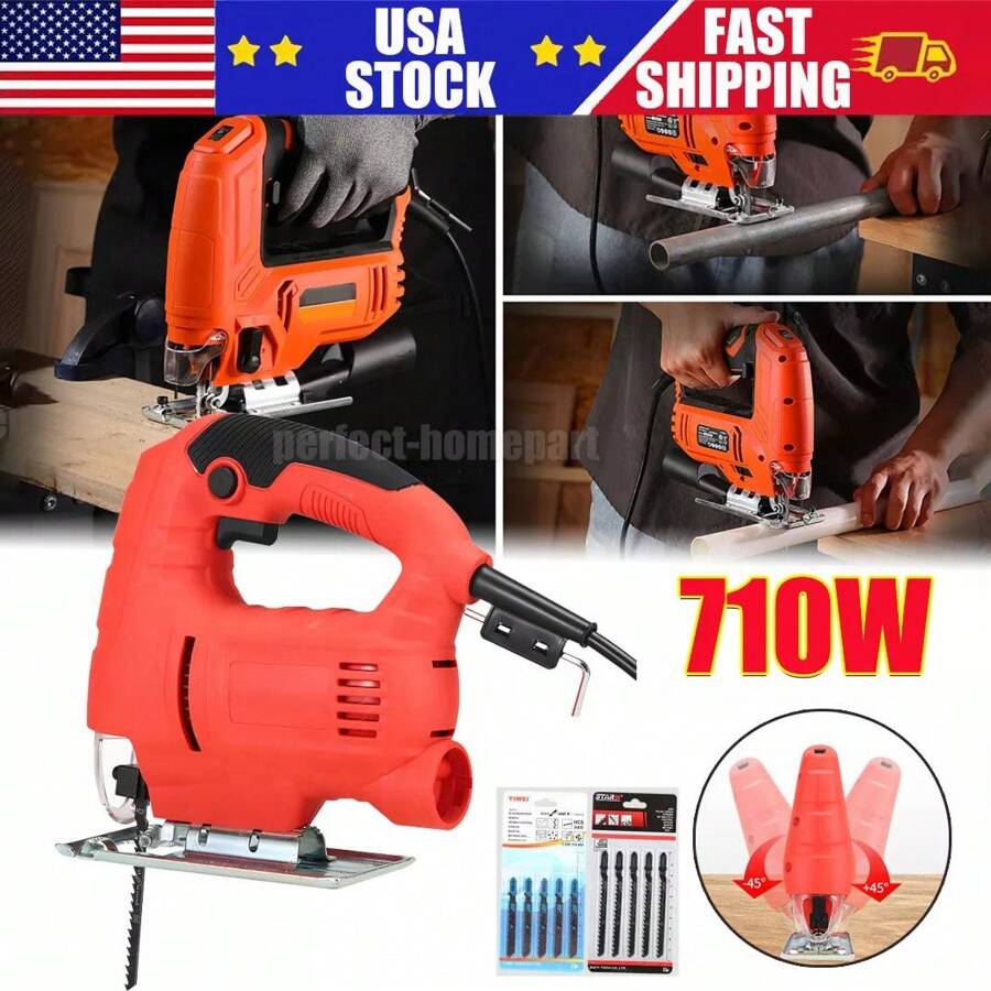 710W Jig Saw 3000RPM Corded Electric Jigsaw 6 Variable Speeds Jigsaw Tool Kit US