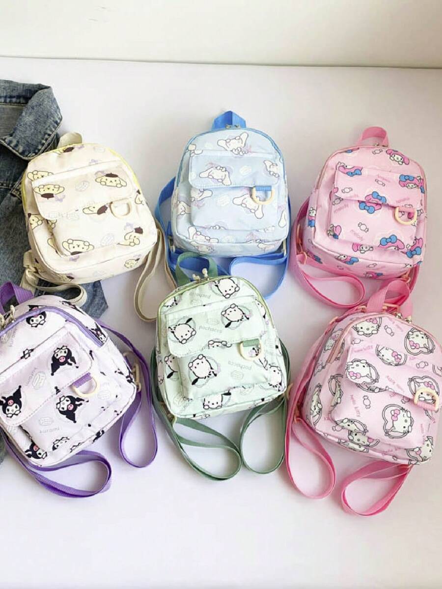 Sanrio Zaino stampato con personaggi dei cartoni animati Hello Kitty, Kuromi, Cinnamoroll, un pezzo, borsa da viaggio casual per donne
