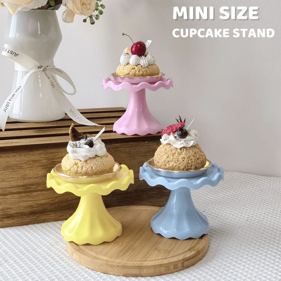 Juego de 3 piezas Soportes mini para cupcakes, exhibidor de pasteles pequeños para macarons, chocolates, postres, bodas, cumpleaños, baby shower, suministros para meriendas, fiesta rosa, blanco