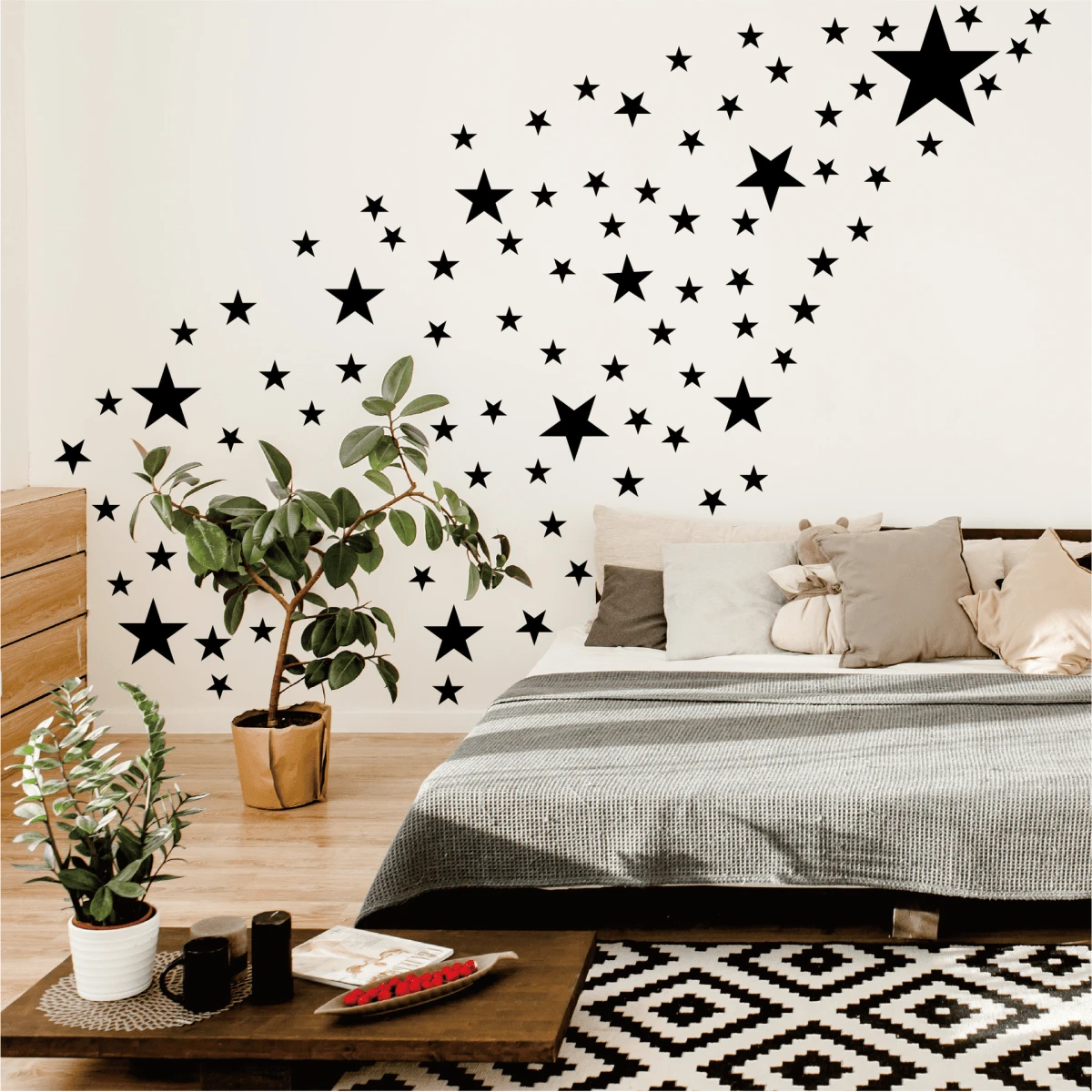 50 vellen zwarte stervormige muurstickers, geschikt voor het decoreren van slaapkamers, woonkamers, jongenskamers, kinderkamers, babykamers, woonstickers, binnenbehang, PVC-muurschilderingen, kamerdecoratie, wanddecoratie, badkamerdecoratie, slaapkamerdecoratie, kamerdecoratie, spullen voor woonkamerdecoratie, huisdecoratie, woondecoratie, behang voor woonkamer, gepersonaliseerde stickers