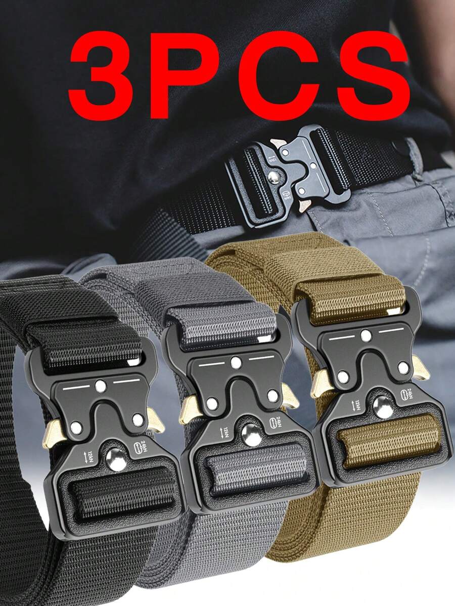 3/2/1pc New Men's Casual Nylon Belt Tactical Quick Release Buckle Outdoor Training Pants Belt Workwear Belt Summer, School