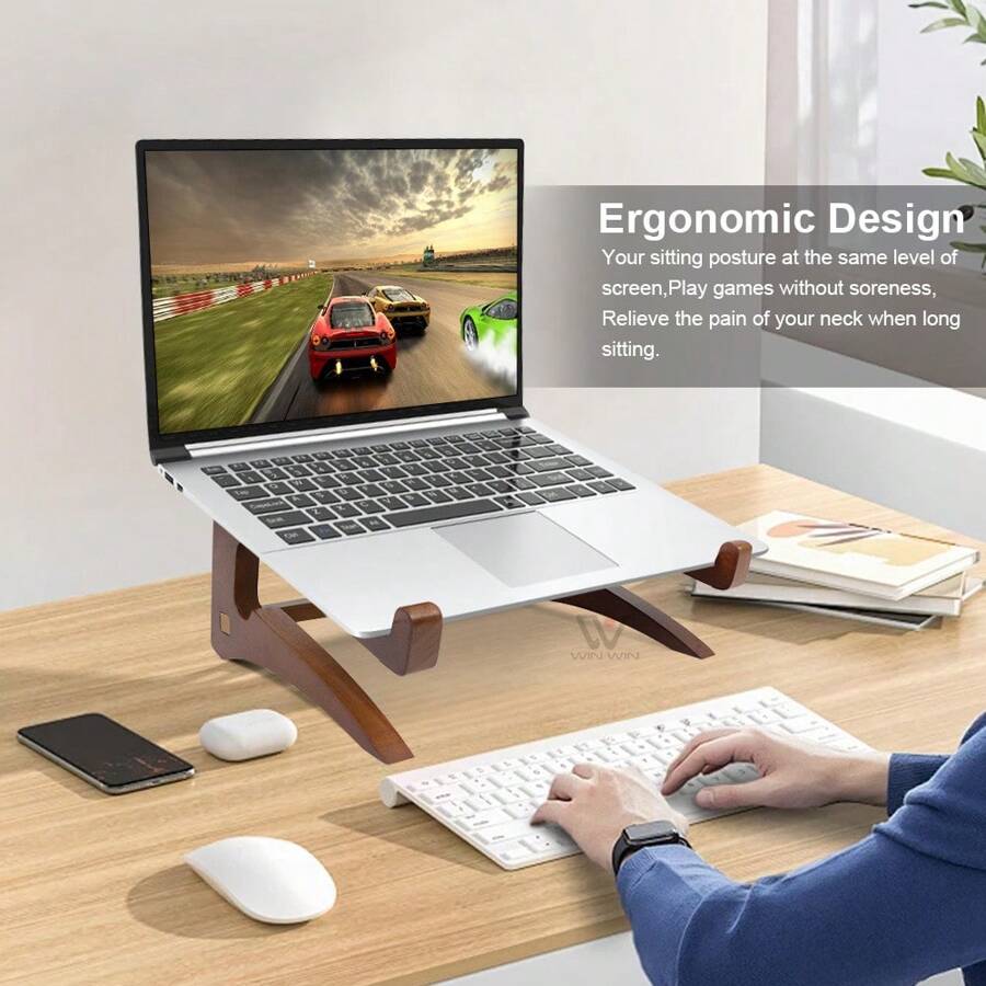 1 pièce Nouveau support pour ordinateur portable en bois de noyer, conception ergonomique, convient aux ordinateurs portables de 13 pouces, fabriqué en bois de noyer pur