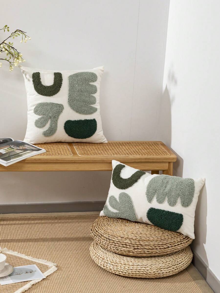 1 Stück/2 Stücke grüner Blumenmuster Kissenbezug, Leinen Segeltuch Material nordischer Stil Stickerei Kissenbezug für Zuhause, Schlafzimmer, Wohnzimmer, Sofa, Auto Taillenkissen, Kopfteilkissen, Outdoor Garten Party Dekoration, Ganzjährig
