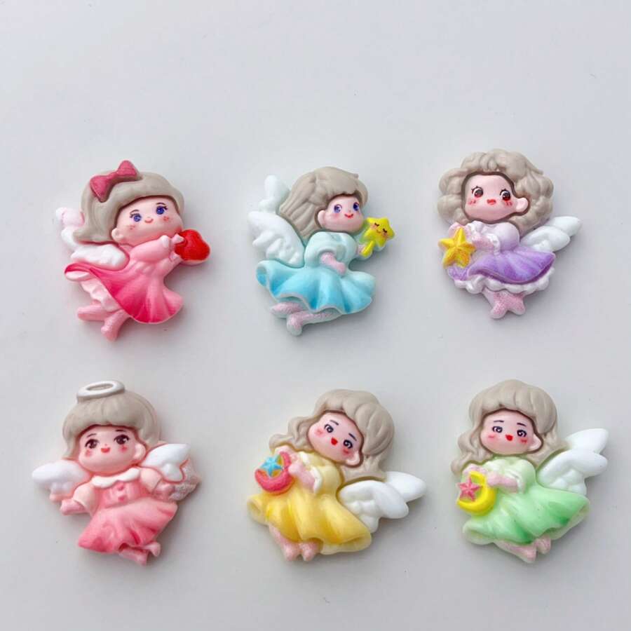 10pcs Assorted DIY Angel Wings Girl Flatback Stickers For Scrapbooking, Earrings, Hair Accessories, Jewelry Making, Crafts Decoration