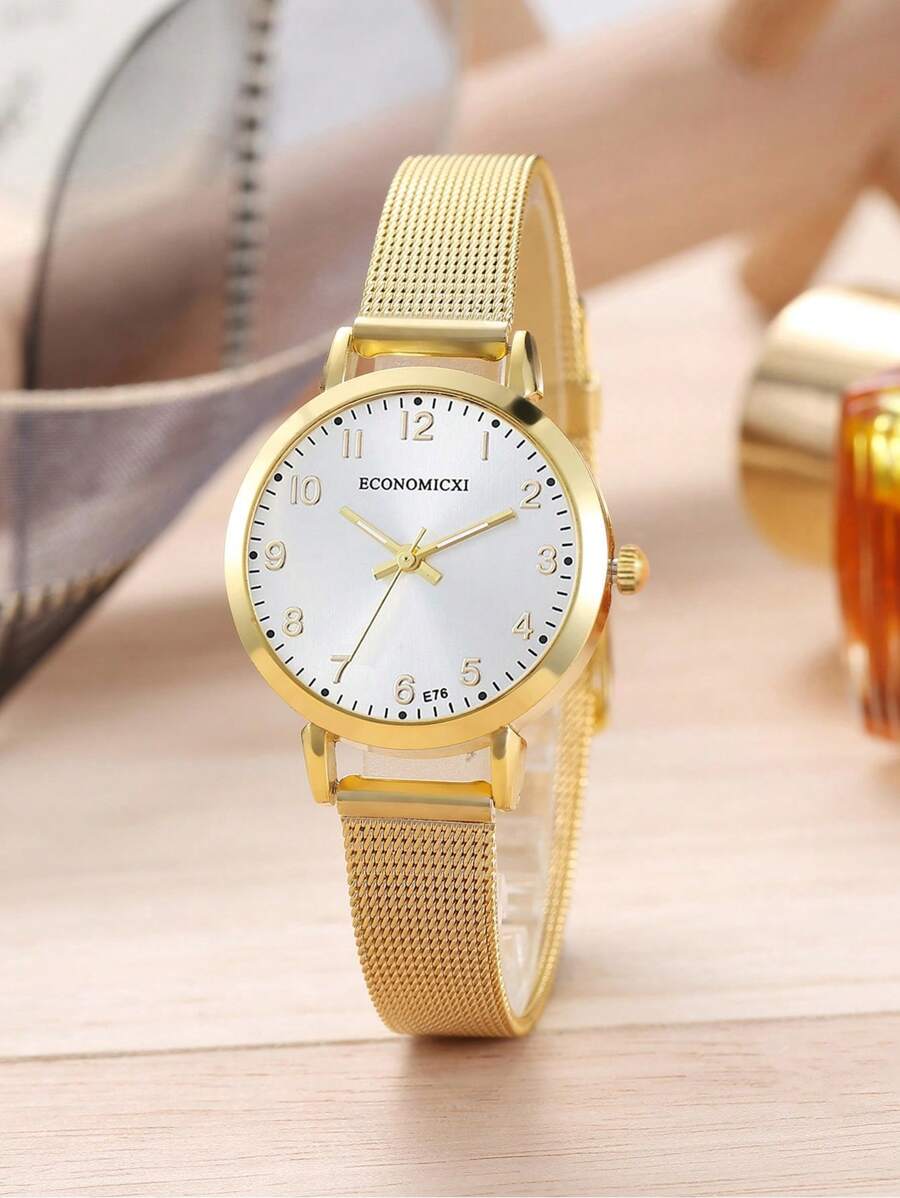 ECONOMICXI New Concept Women's Quartz Watch Fashion Star Student Korean Digital Roman Steel Strap Women's Watch As A Gift For Students Returning To School