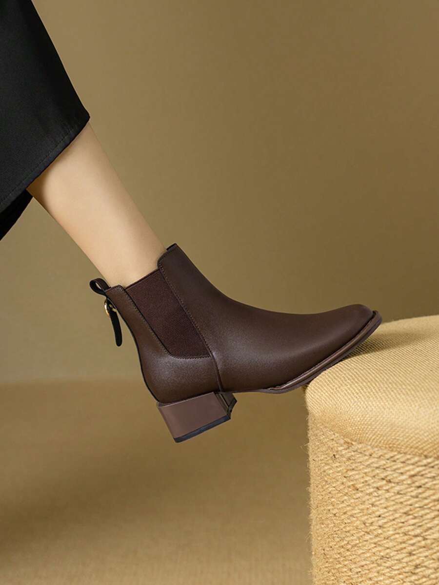 New Thick Heel Slip-On White Short Boots, Fashion Short Boots For Autumn/Winter