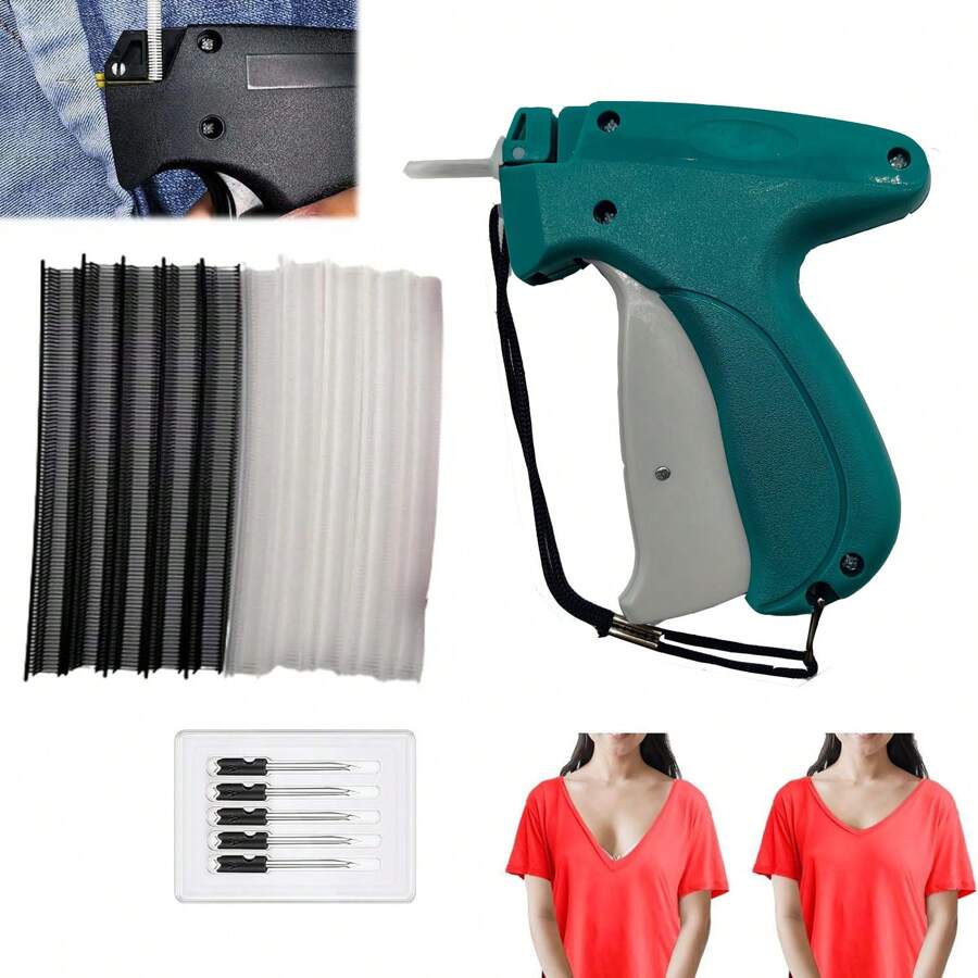 Snelle kledingfixer, Consulbefor naaimachine, Quilt tacking gun, Micro Stitch Gun, Mini Stitch Zomen Gun voor kleding, Micro Tagging Stitch Tool voor kleding (1 Tag Gun + 6 naalden + lijmnaalden 500 wit en 500 zwart)