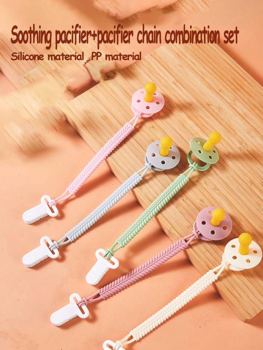 2pcs/Set Baby Pacifier & Pacifier Clip, Silicone Pacifier Head, 0-6 Months And 6-36 Months, Extra Soft, Anti-Colic, Newborn To 36 Months, Mimic Breastfeeding, Prevent Losing