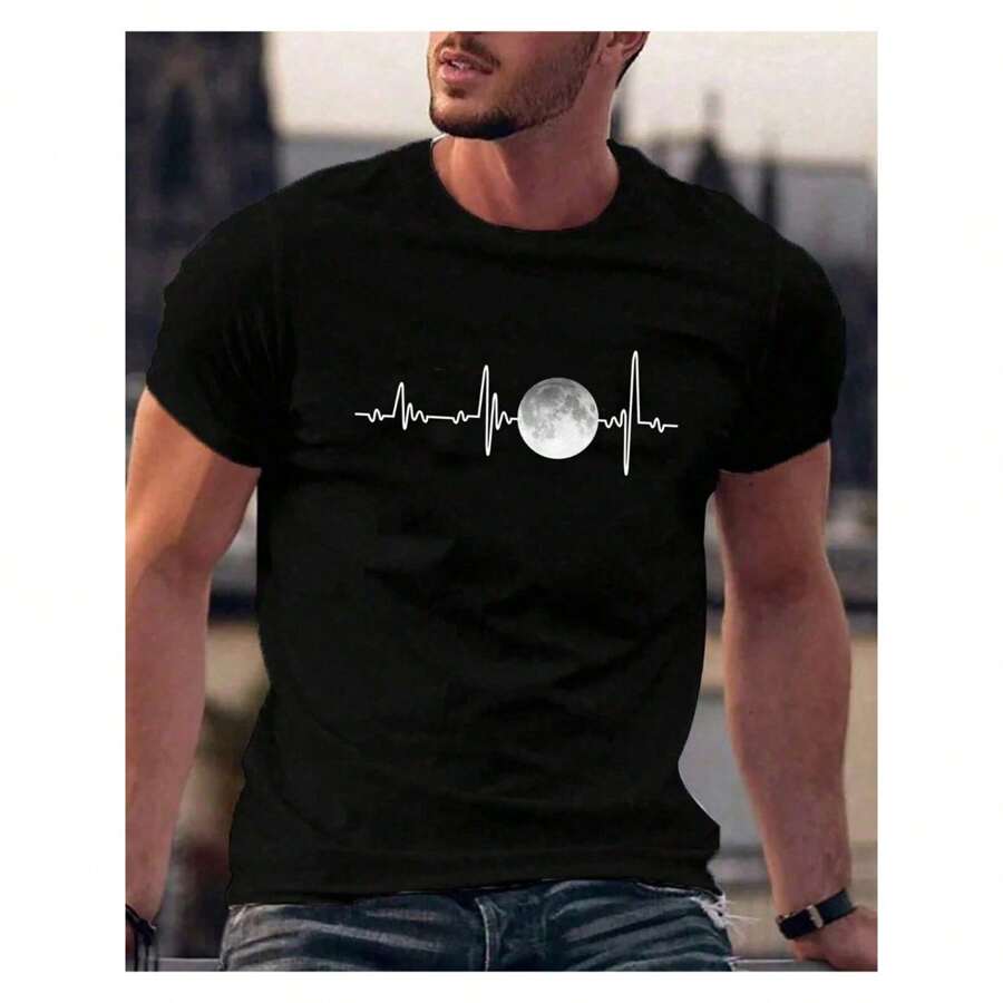 Camiseta Básica Masculina 100% Algodão Heartbeat Moon Luar Casual Unissex