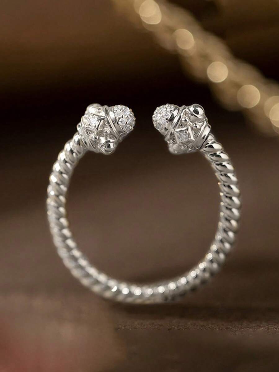 BALMORA 1pc Unique S925 Sterling Silver Twists Zirconia Ring Adjustable Ring For Girl/Women/Girlfriend/Mother Retro Party Dating Gift Daily Wear Birthday Gift