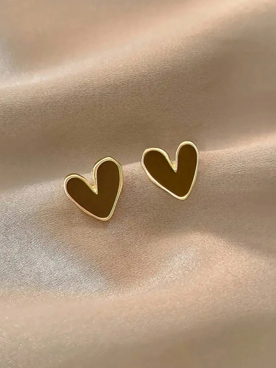 1 Pair Retro Elegant Petite Asymmetrical Heart Shaped Stud Earrings, Versatile Daily Wear, Holiday Gift For Women, Autumn/Winter Valentines,Mom,Mother,Mother's Day,Gift