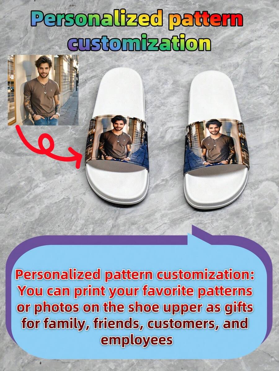 Customized Men's Slippers With Personalized Patterns, Photos, Or Logos. Suitable As Gifts For Family, Friends, Customers. For Events, Holidays, Beach, Hotel, Home Use