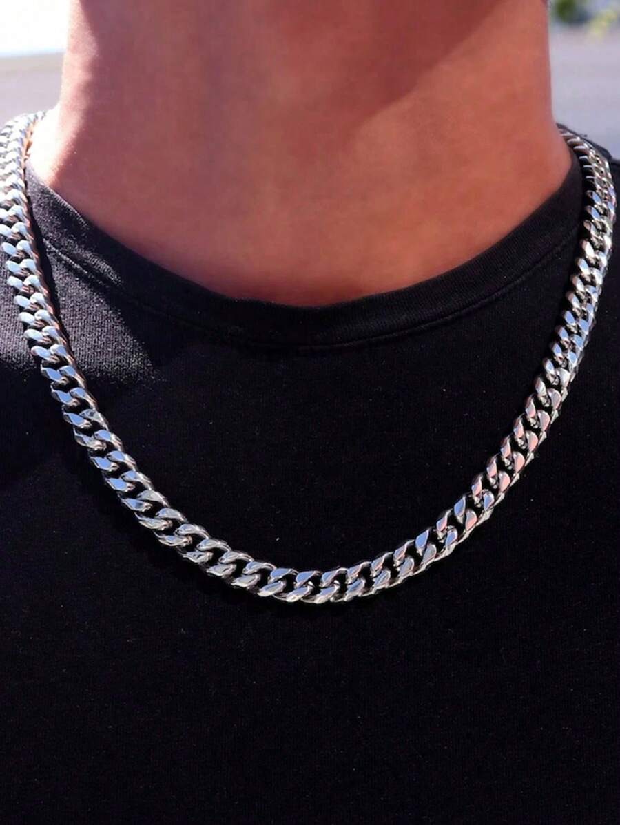 Stainless Steel European And American Cuban Chain Necklace For Men, Bohemian Ins Hip-Hop Exaggerated Stainless Steel Non-Fading Necklace NK Chain 4-Side Rough Chain