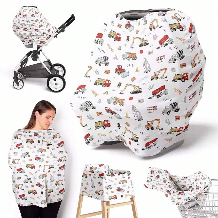 1pc Farmhouse Style Printed Multipurpose Baby Car Seat Cover, Stroller Cover, Nursing Cover, Basket Cover