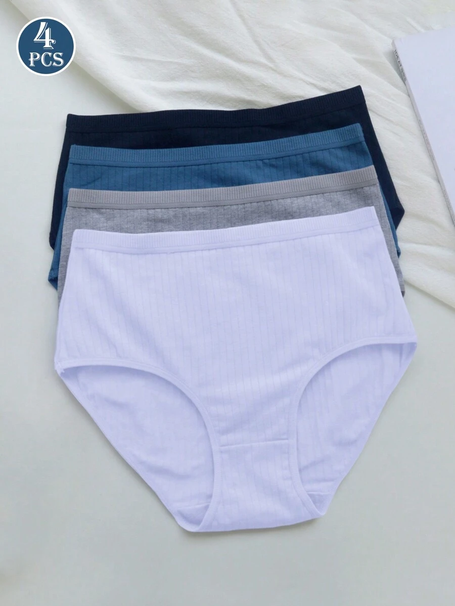 paquete de 4 bragas de mujer de cintura alta y unicolor, ropa interior transpirable y amigable con la piel para uso diario