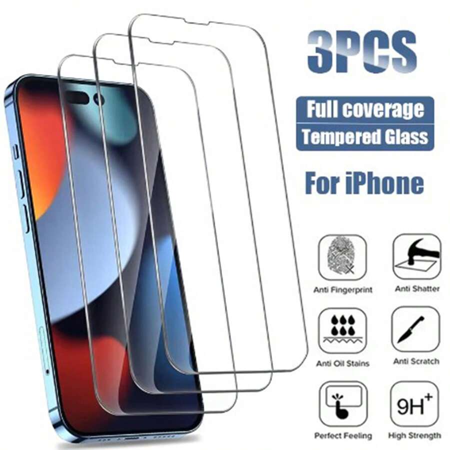 3PCS Volledig Gehard Glas Compatibel Met Iphone 14 15 16 Pro Max 15 Plus Screenprotector Op Compatibel Met Iphone 13 11 12 Pro Max 13 Mini Glasfolie