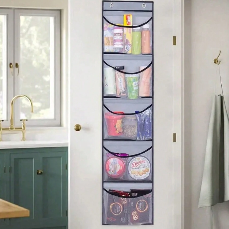 1 pièce Sac de rangement suspendu à 5 poches, poche de rangement suspendue à la porte de l'armoire